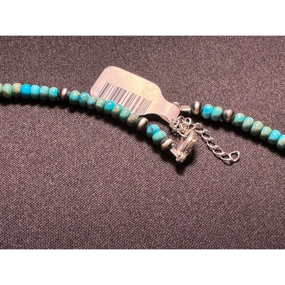 14in Navajo Pearl Turquoise and Silver Necklace 2in Ext